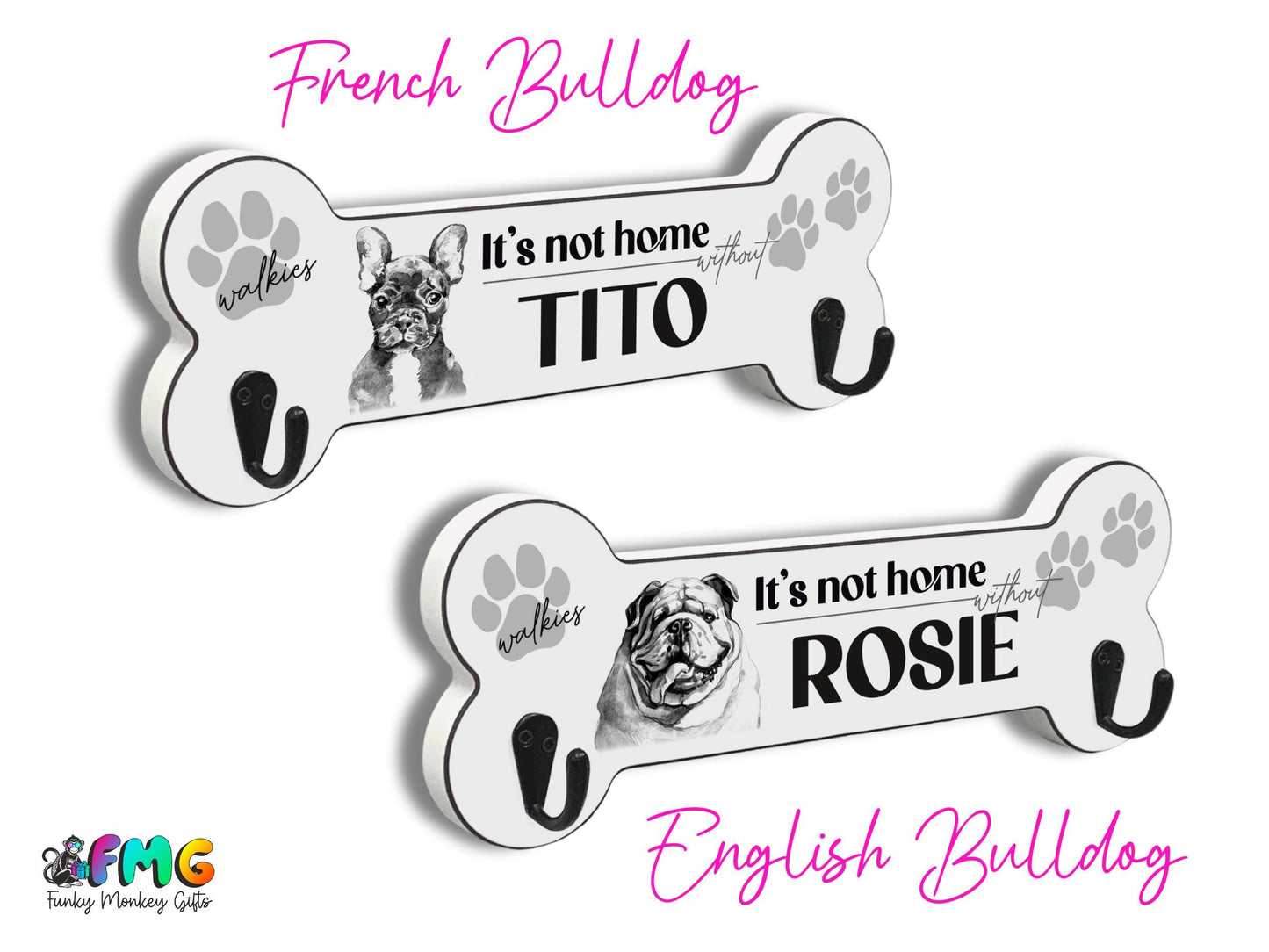 Personalised Name & Dog Breed | Bone Shaped Lead Hanger