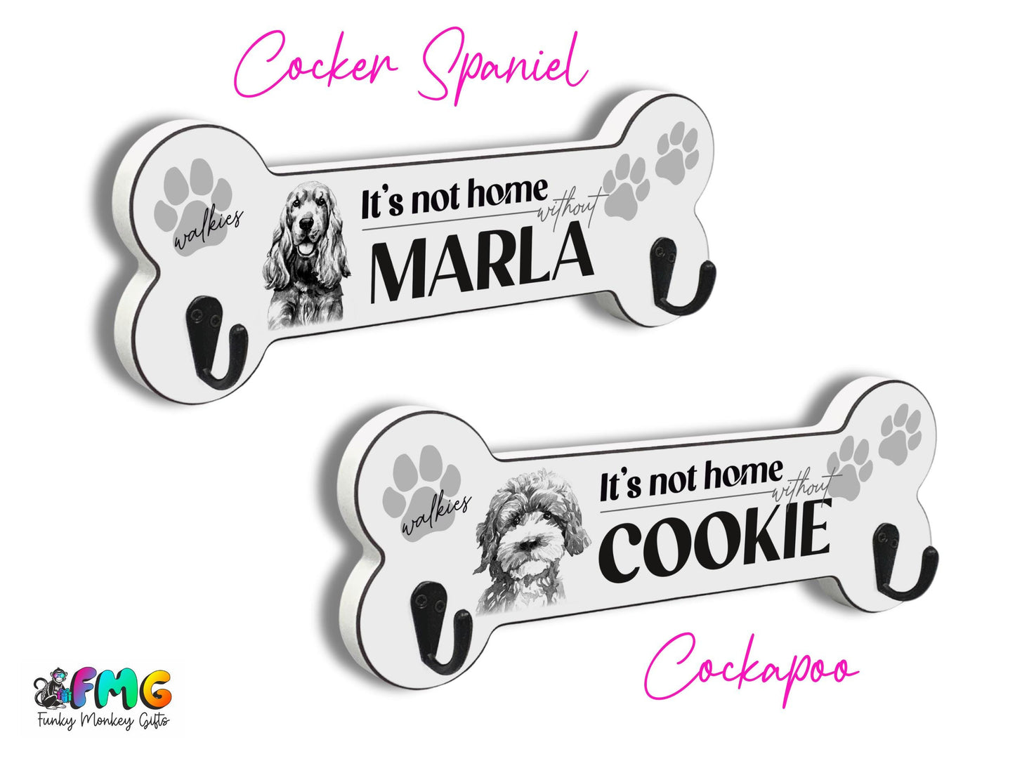 Personalised Name & Dog Breed | Bone Shaped Lead Hanger