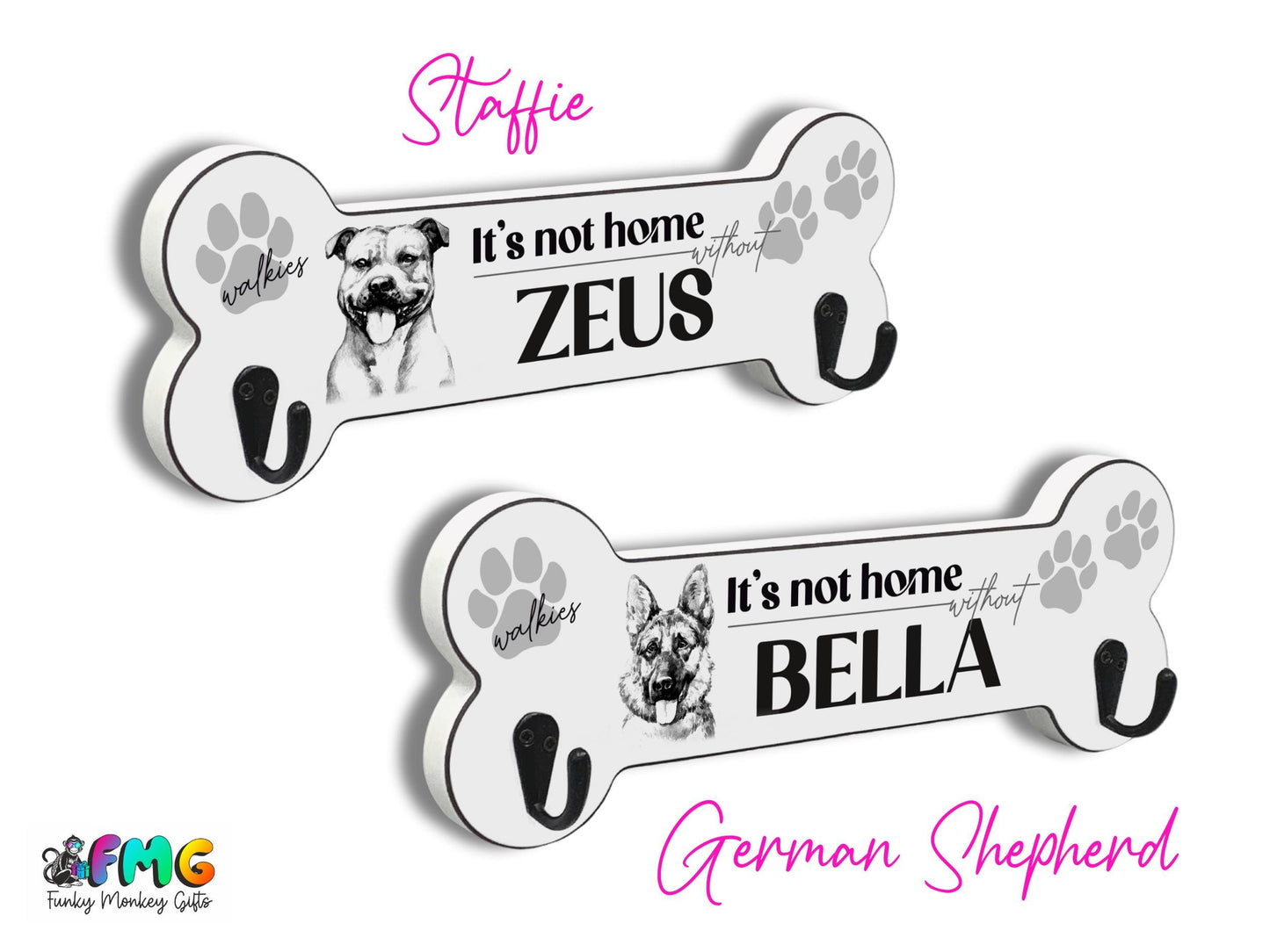 Personalised Name & Dog Breed | Bone Shaped Lead Hanger