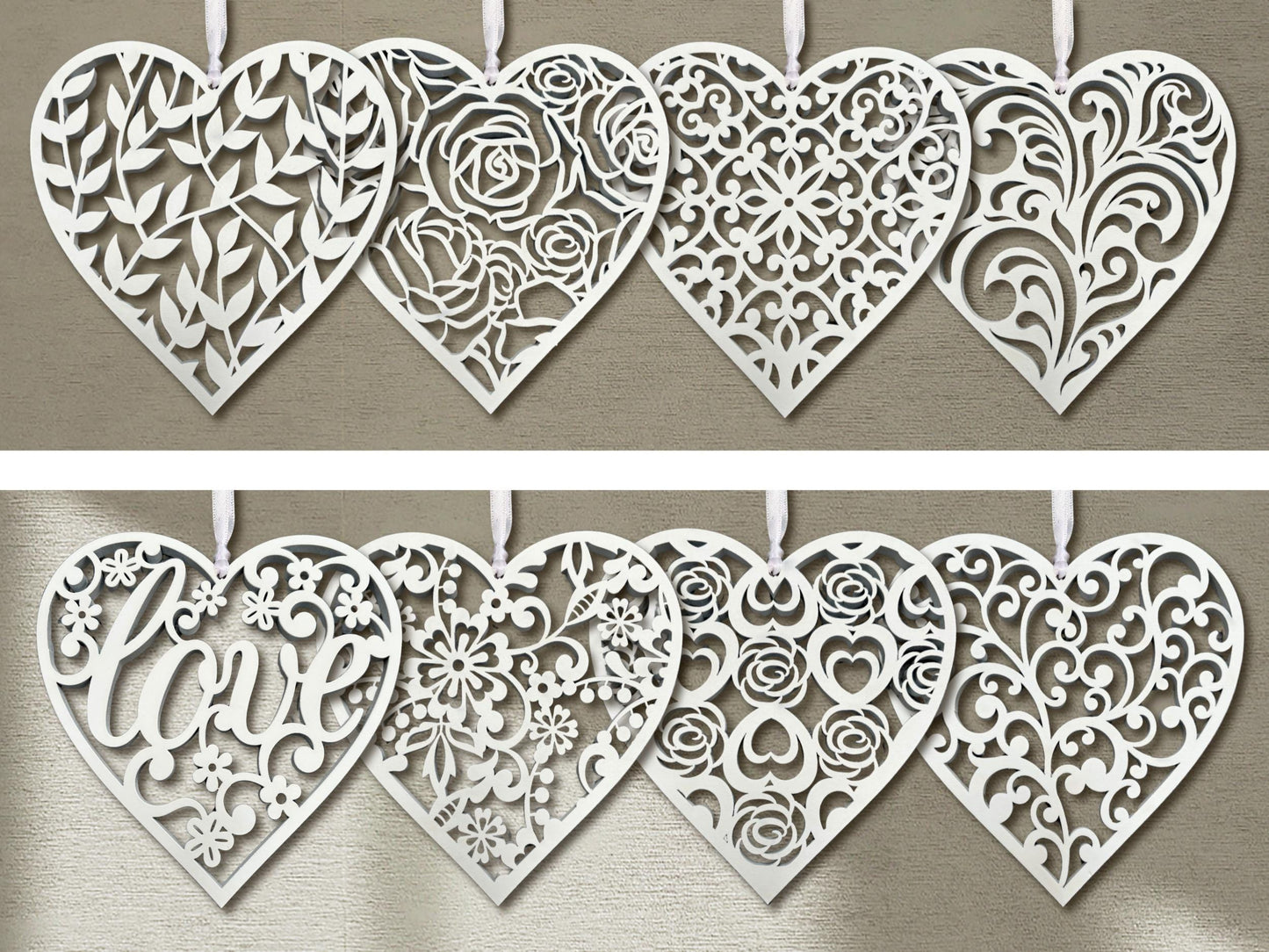 Fretwork Hearts | White Hanging Ornaments (Multiple choices)