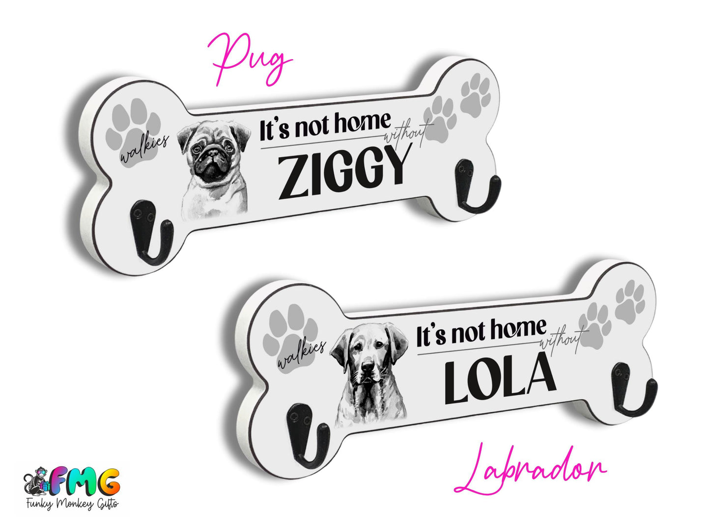 Personalised Name & Dog Breed | Bone Shaped Lead Hanger