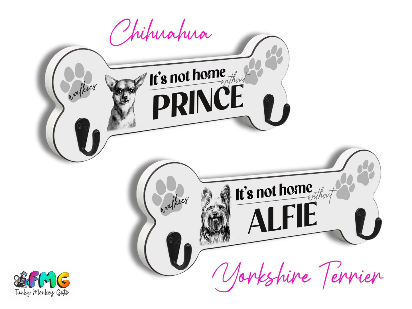 Personalised Name & Dog Breed | Bone Shaped Lead Hanger