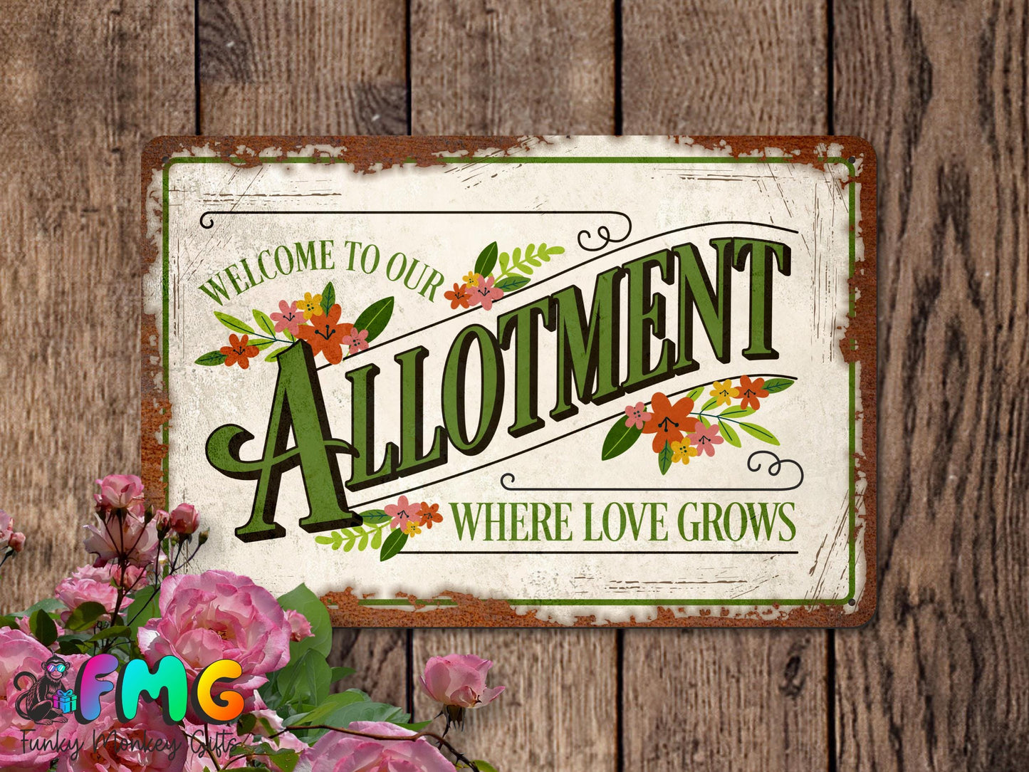 Welcome To Our Allotment | Rustic Effect Metal Sign