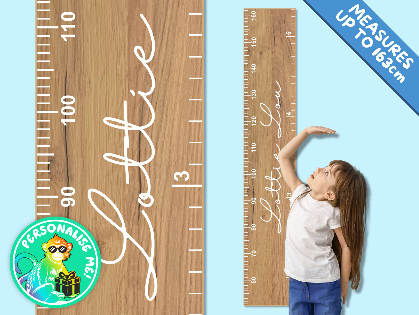Personalised Script Name | Natural Height Ruler
