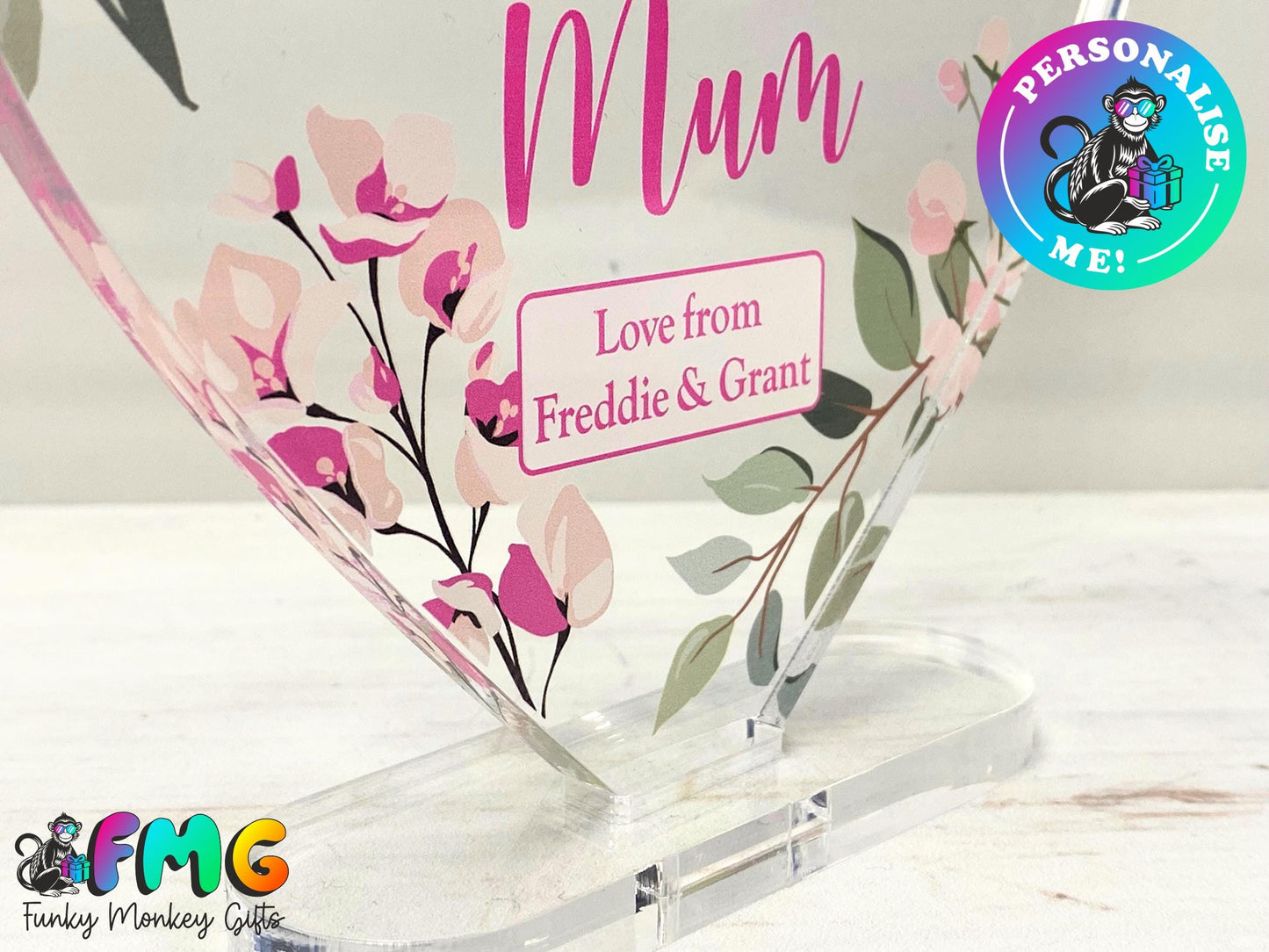Personalised "We Love You Mum" | Acrylic Heart Plaque