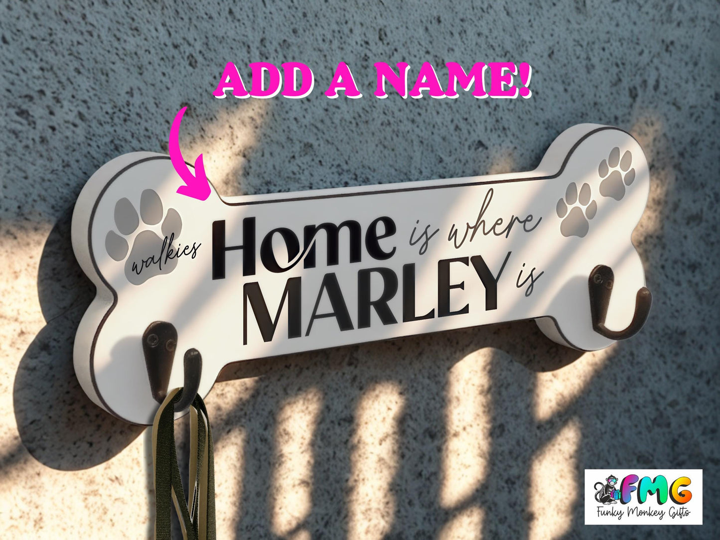 Personalised Dog Name | Bone Shaped Lead Hanger (2 designs to choose from)
