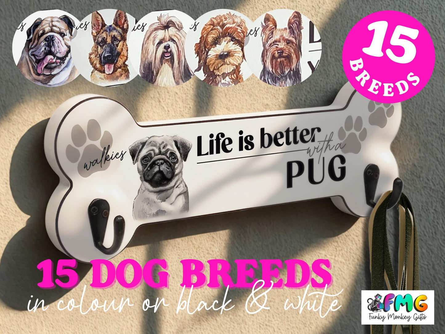 Dog Breed Illustration | Bone-Shaped Lead Hanger
