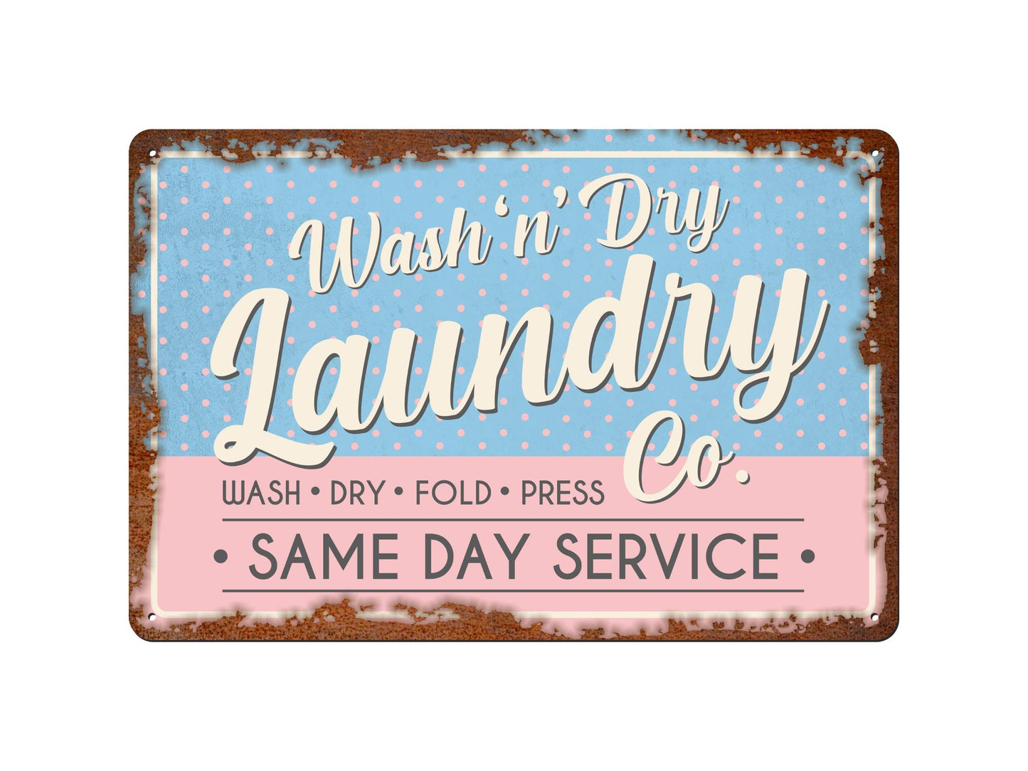 Wash 'n' Dry Laundry Co | Rustic Effect Metal Sign
