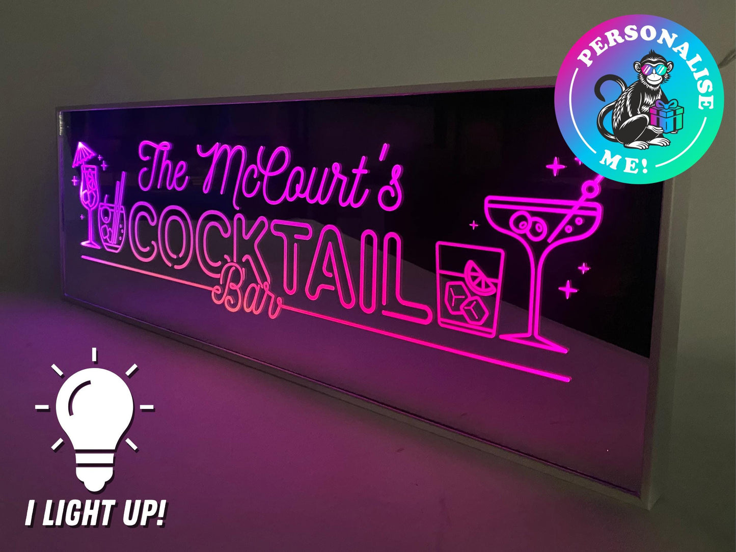 Personalised Cocktail Bar | LED Light Up Mirror