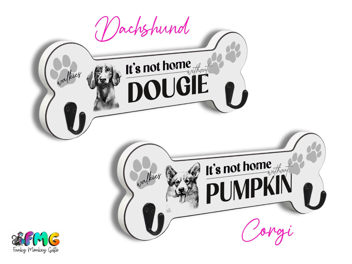 Personalised Name & Dog Breed | Bone Shaped Lead Hanger