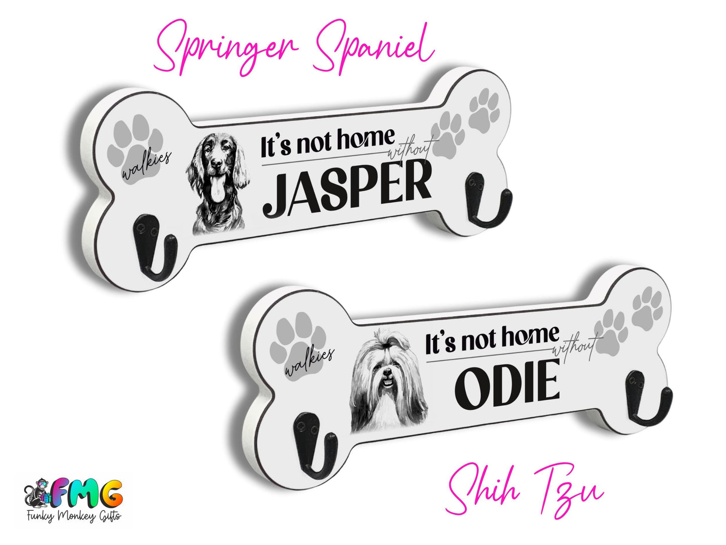 Personalised Name & Dog Breed | Bone Shaped Lead Hanger