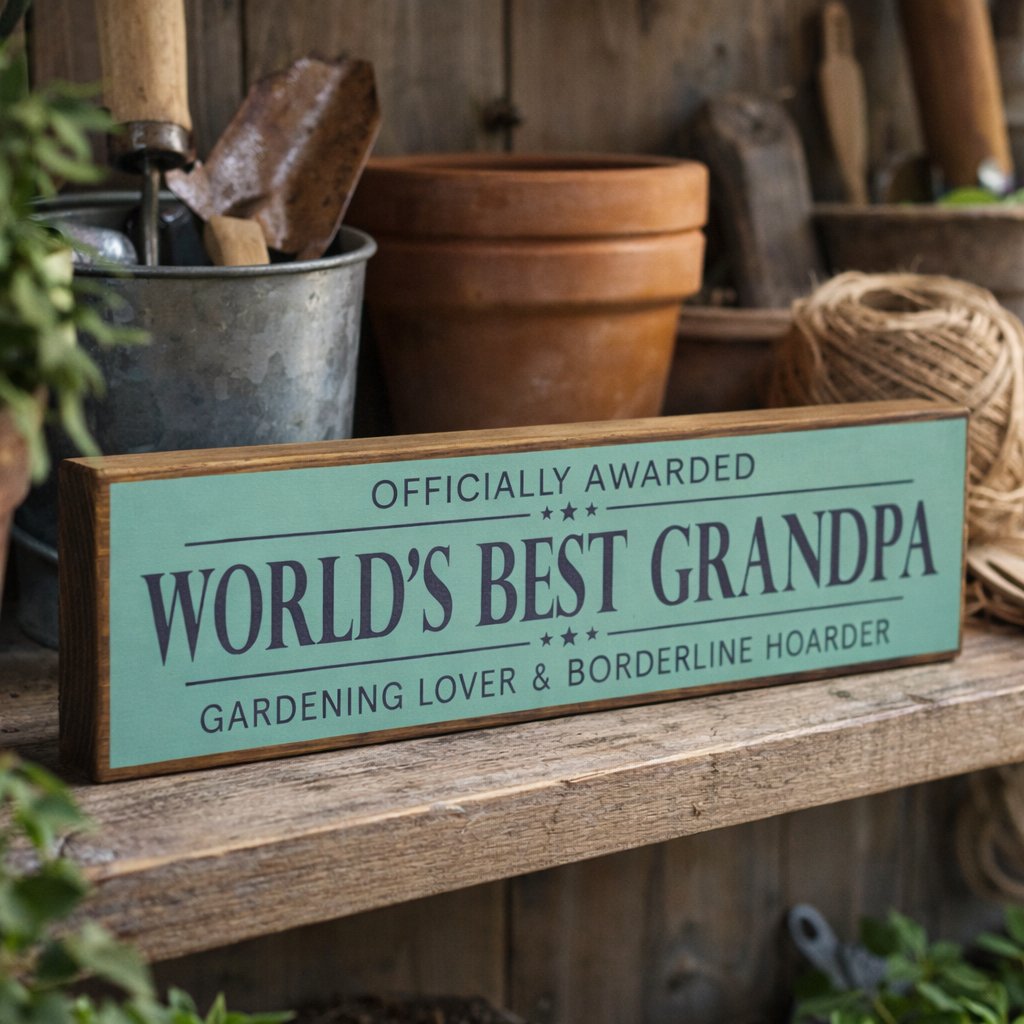 teal worlds best grandpa mini message block in a greenhouse