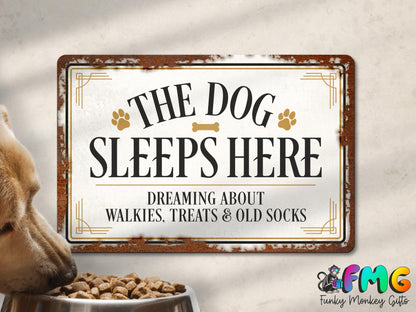 Dog Sleeps Here | Rustic Effect Metal Sign