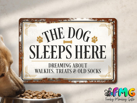Dog Sleeps Here | Rustic Effect Metal Sign