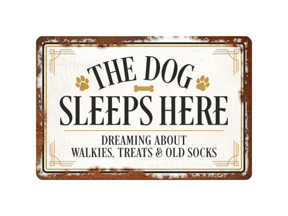 Dog Sleeps Here | Rustic Effect Metal Sign