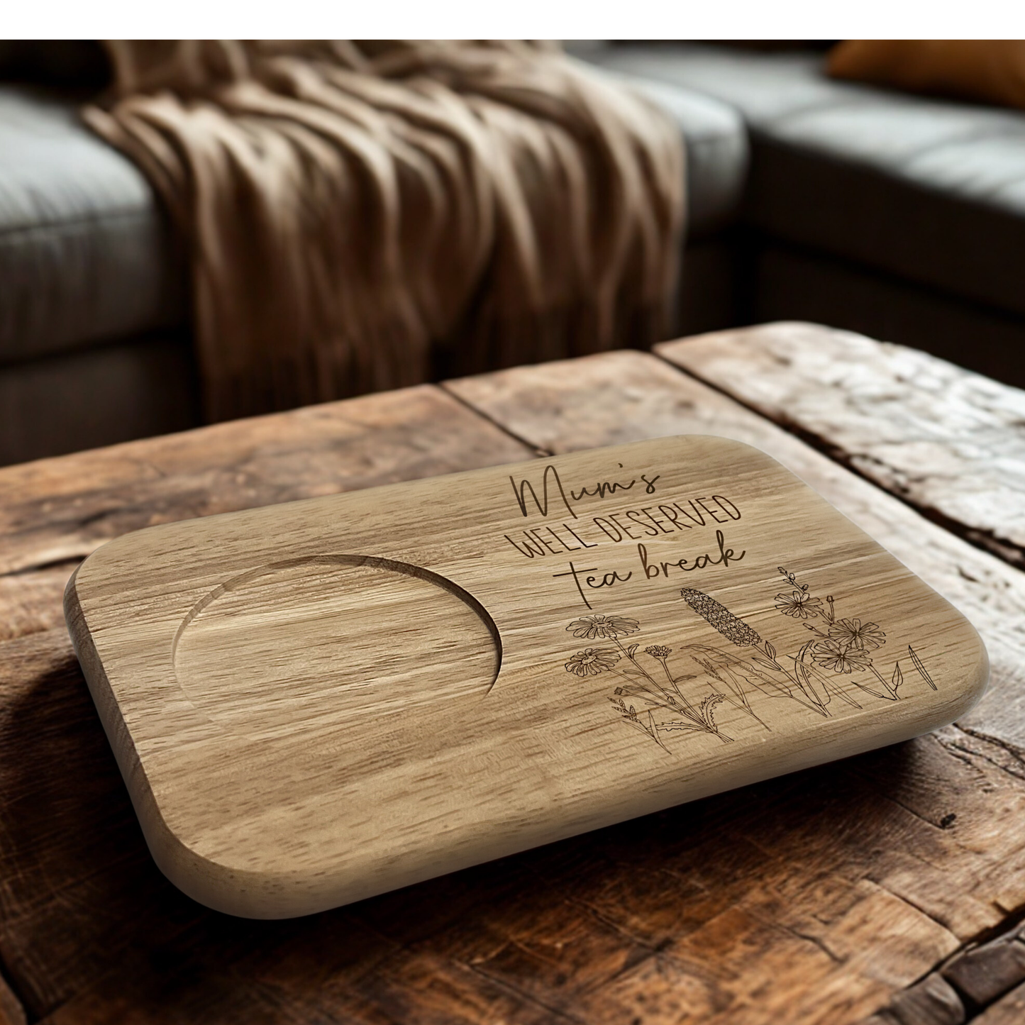 Mum's Well Deserved Coffee Break - Wooden Tea & Biscuit Tray
