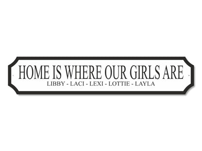 Personalised "Home Is Where My/Our Girls Are | Acrylic Street Sign