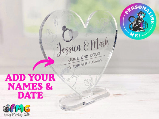 Personalised Engagement Gift | Acrylic Heart Plaque