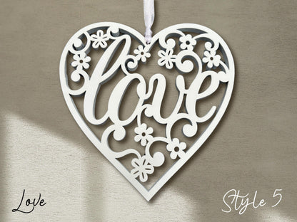 Fretwork Hearts | White Hanging Ornaments (Multiple choices)