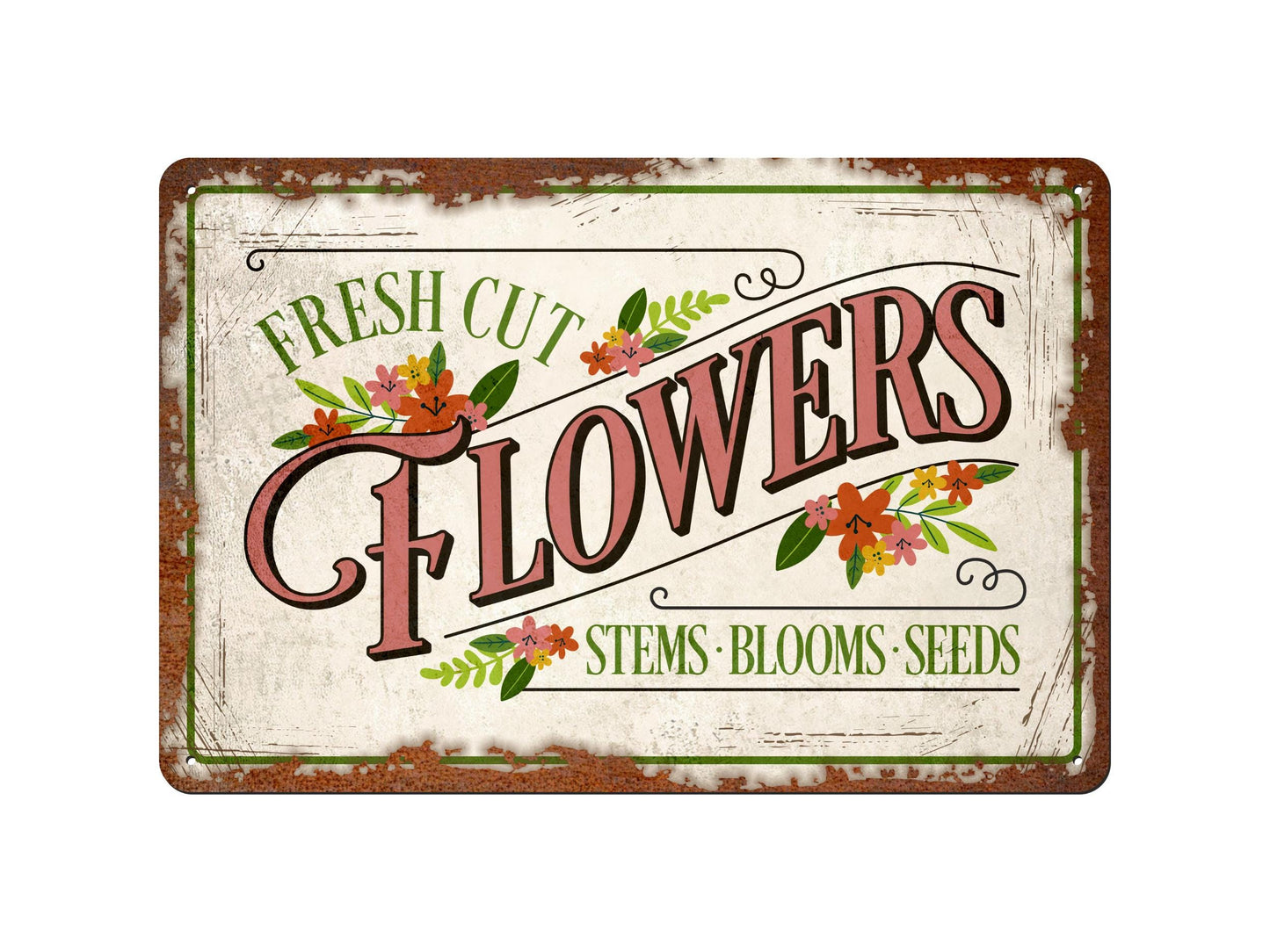 Fresh Cut Flowers | Rustic Effect Metal Sign