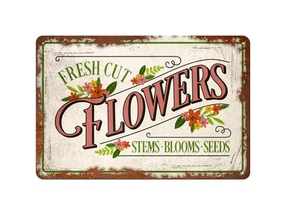 Fresh Cut Flowers | Rustic Effect Metal Sign