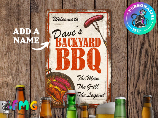 Personalised Backyard BBQ | Rustic Effect Metal Sign