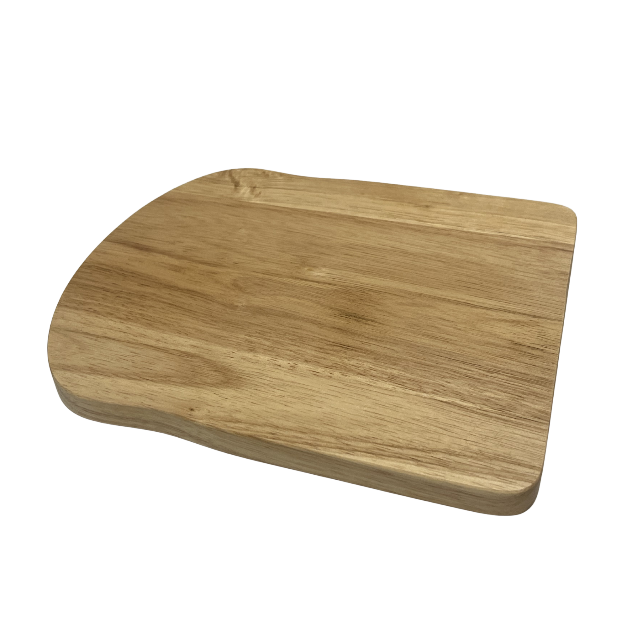 Back of a toast shaped breakfast serving board, simple and clean with a smooth natural wood grain