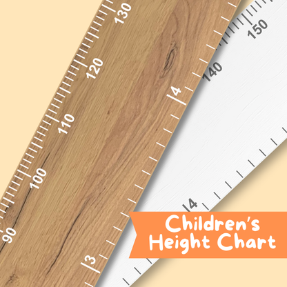 Children's height charts, one natural wood and the other wide on a beige background.