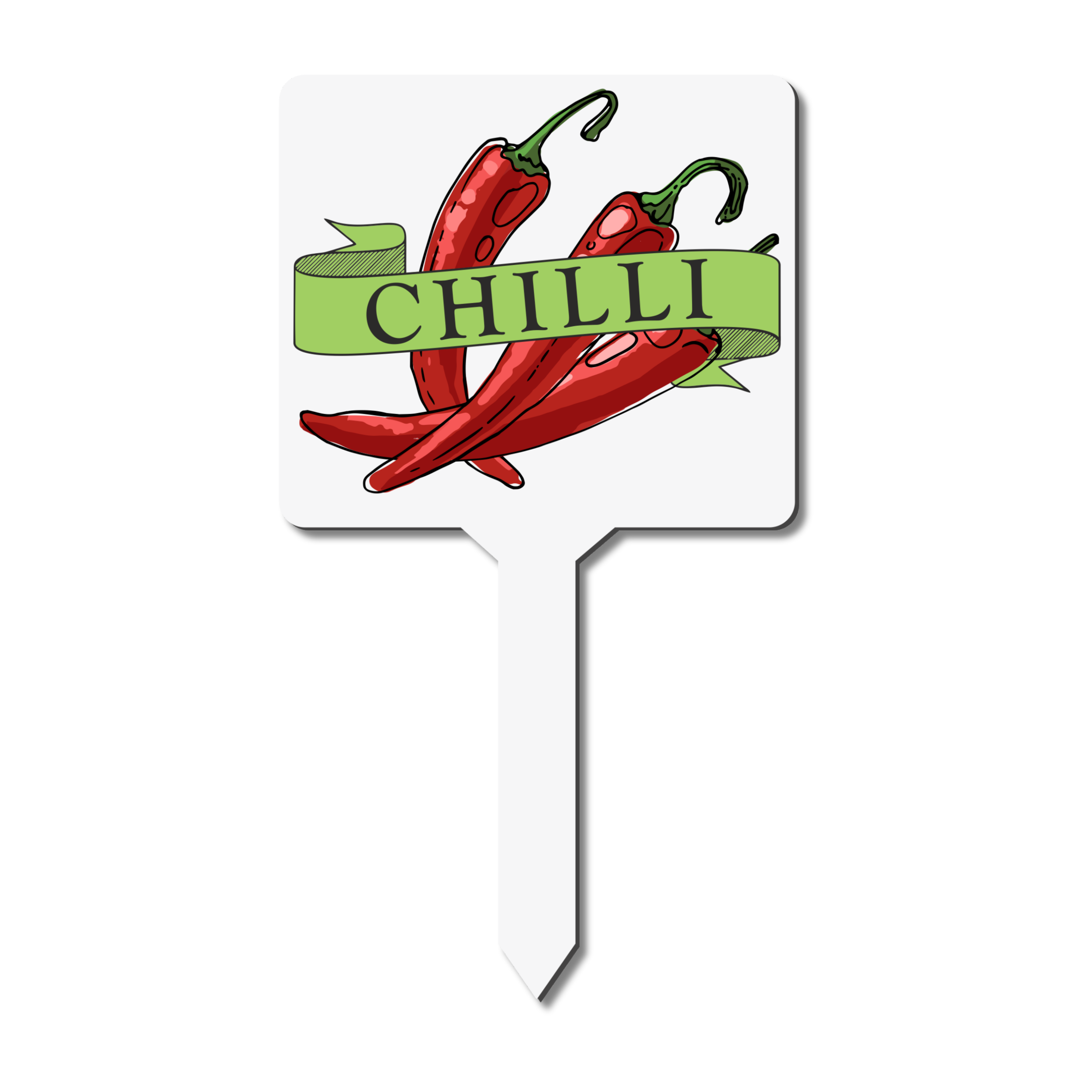 Garden marker with red chili peppers and 'CHILLI' text