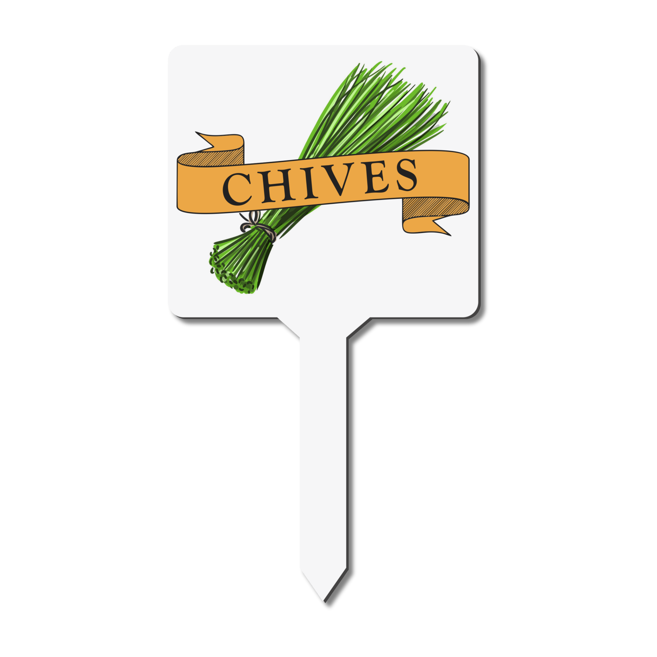 Garden marker with 'Chives' text and chive illustration 