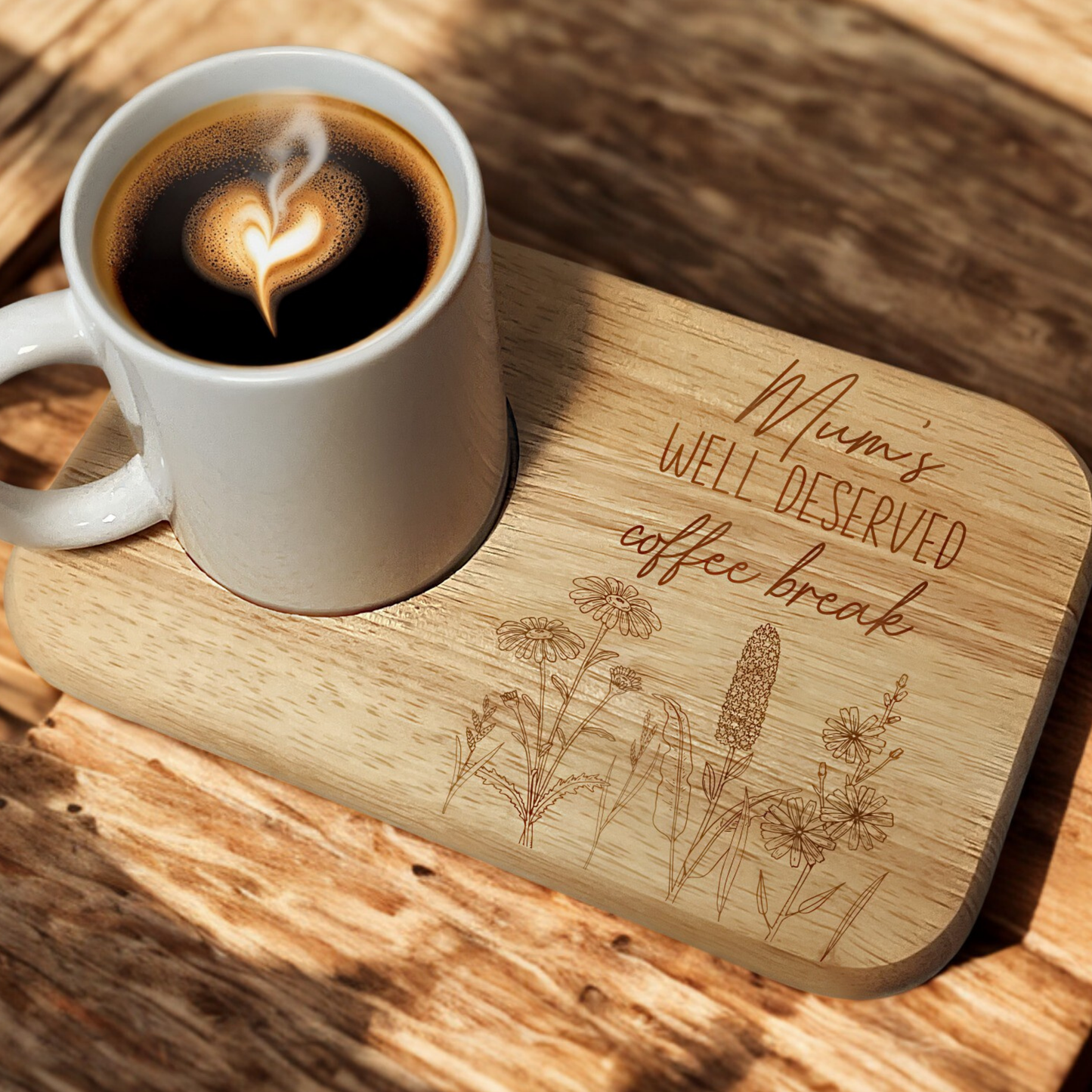 Mum's Well Deserved Coffee Break - Wooden Tea & Biscuit Tray