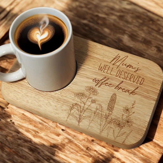 Mum's Well Deserved Coffee Break - Wooden Tea & Biscuit Tray