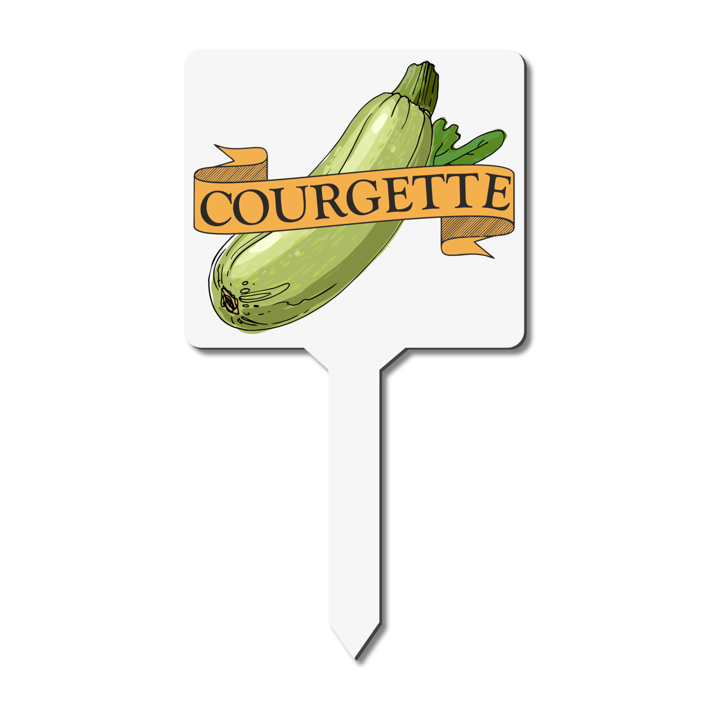 Plant marker sign with courgette illustration and label