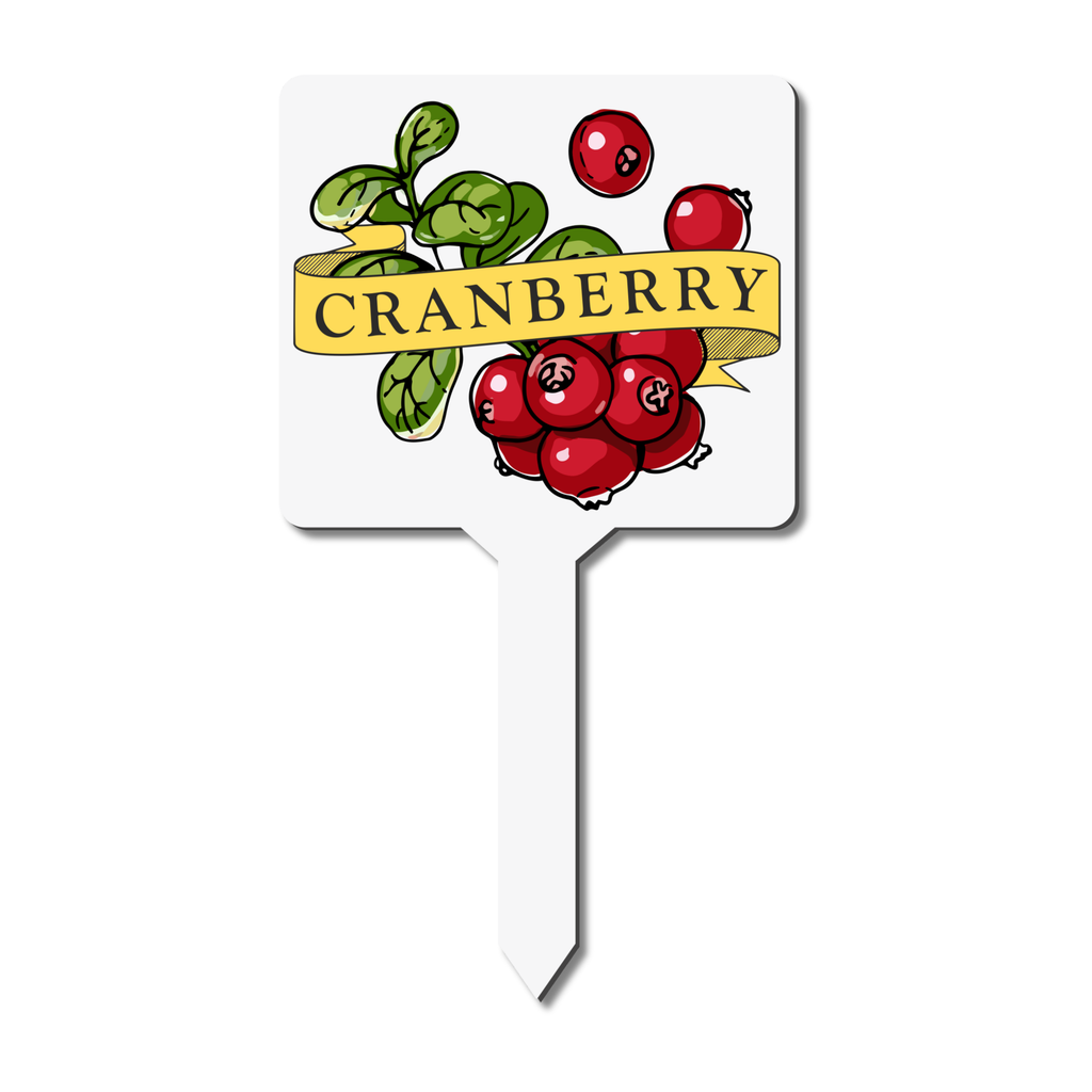 Plant marker with cranberry illustration and label 
