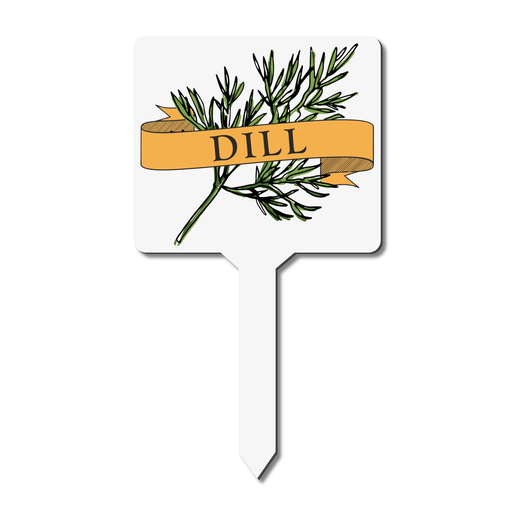 Garden marker with dill illustration and 'Dill' text on a white background