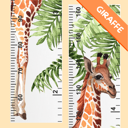 Giraffe-themed ruler with leaves and measurement scale