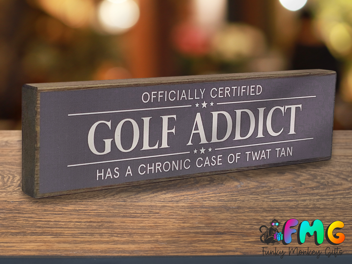 Golf Addict | Rustic Block Shelf Sitter