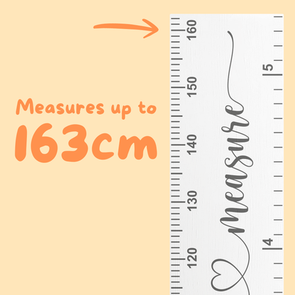 Ruler with measurement text indicating the chart measures up to 163cm on a yellow background