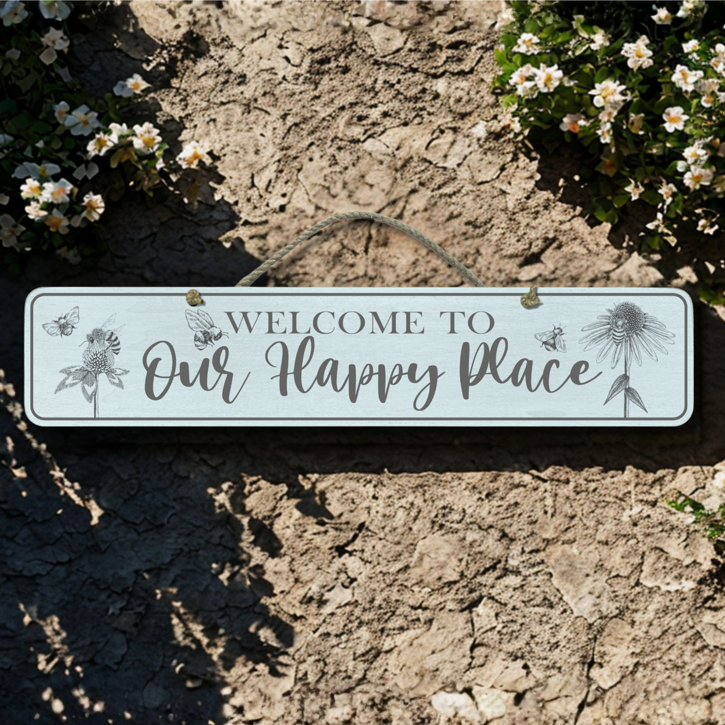 Our Happy Place - Wooden Outdoor Garden Sign