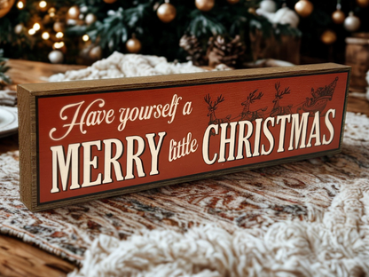 Merry Little Christmas | Rustic Christmas Shelf Sitter