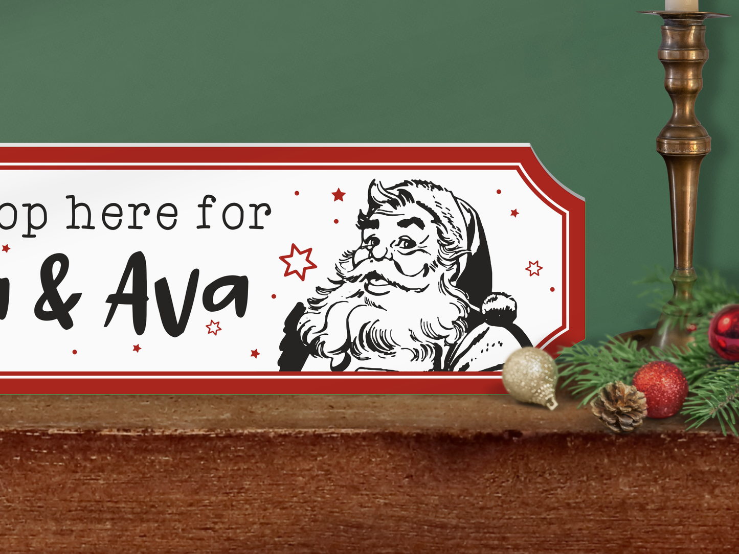 Personalised Santa Stop Here | Wooden Christmas Sign