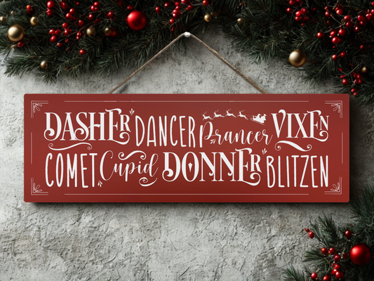 Santa's Reindeer | Hanging Christmas Sign