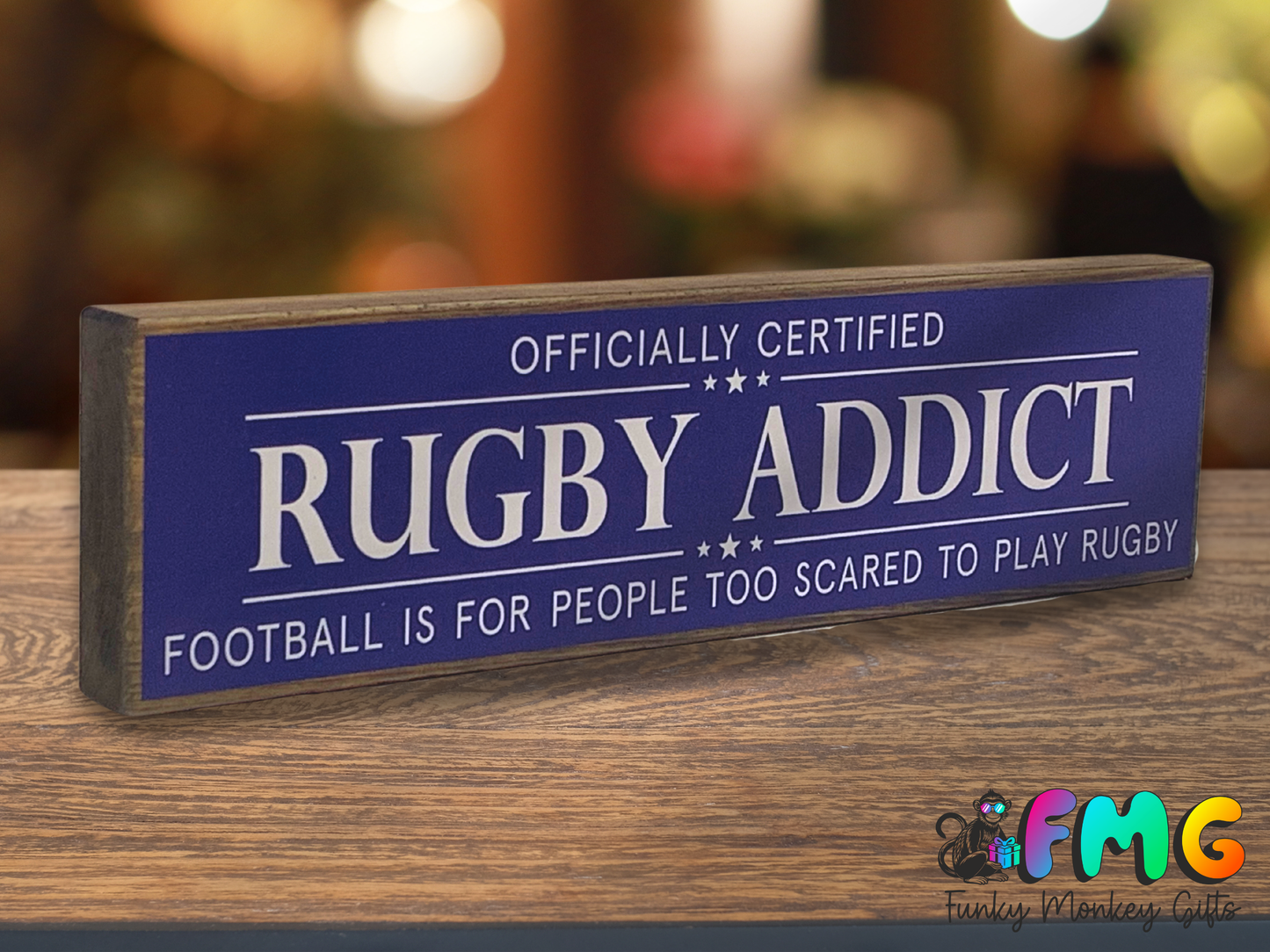 Rugby Addict | Rustic Block Shelf Sitter