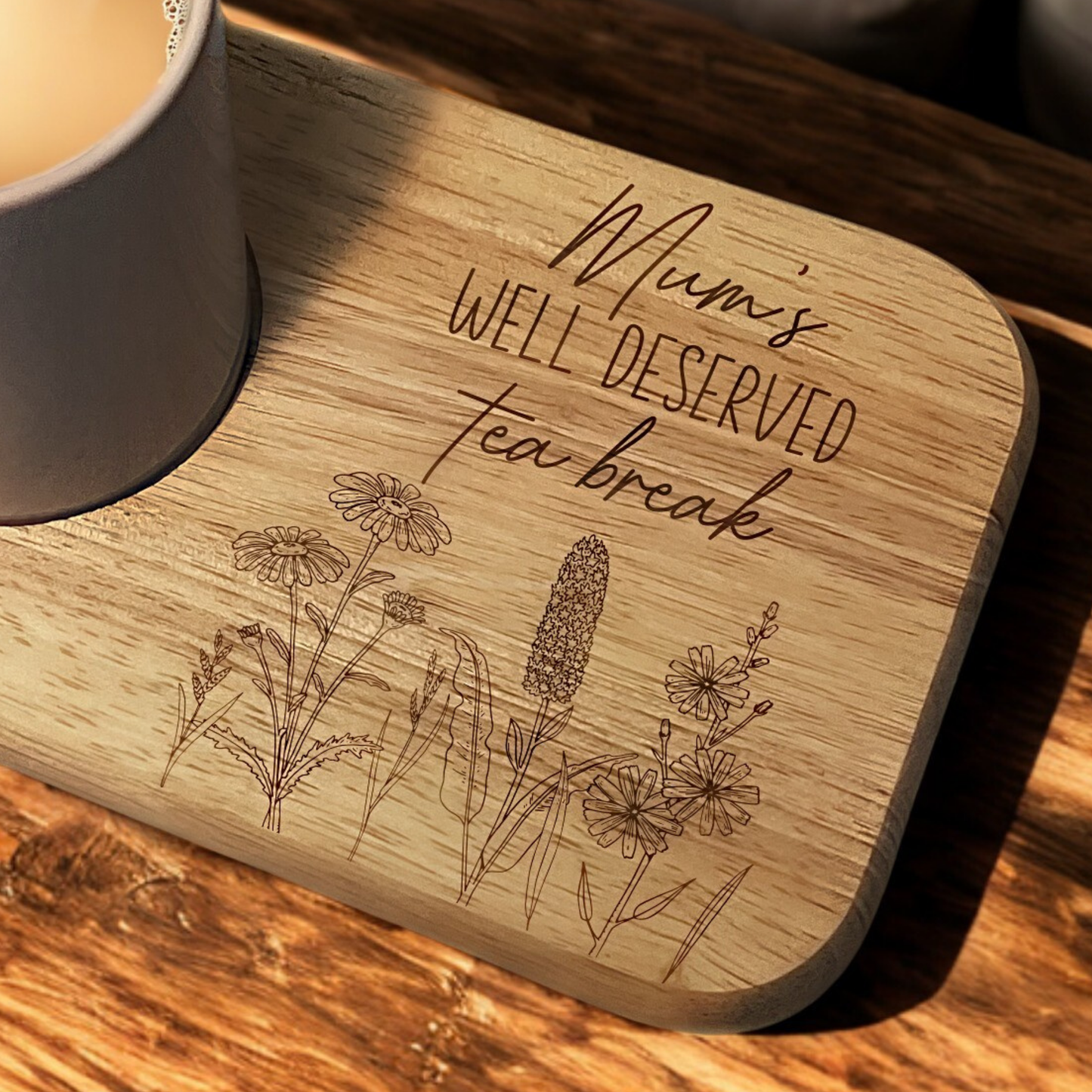 Mum's Well Deserved Coffee Break - Wooden Tea & Biscuit Tray