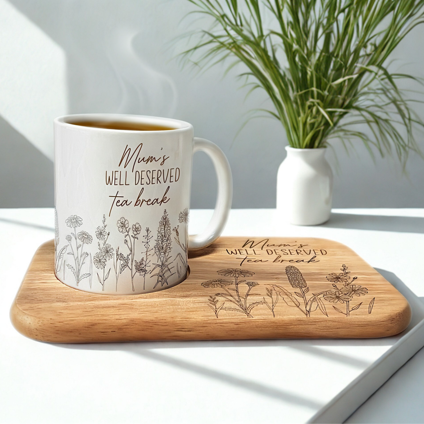 Mum's Well Deserved Coffee Break - Wooden Tea & Biscuit Tray