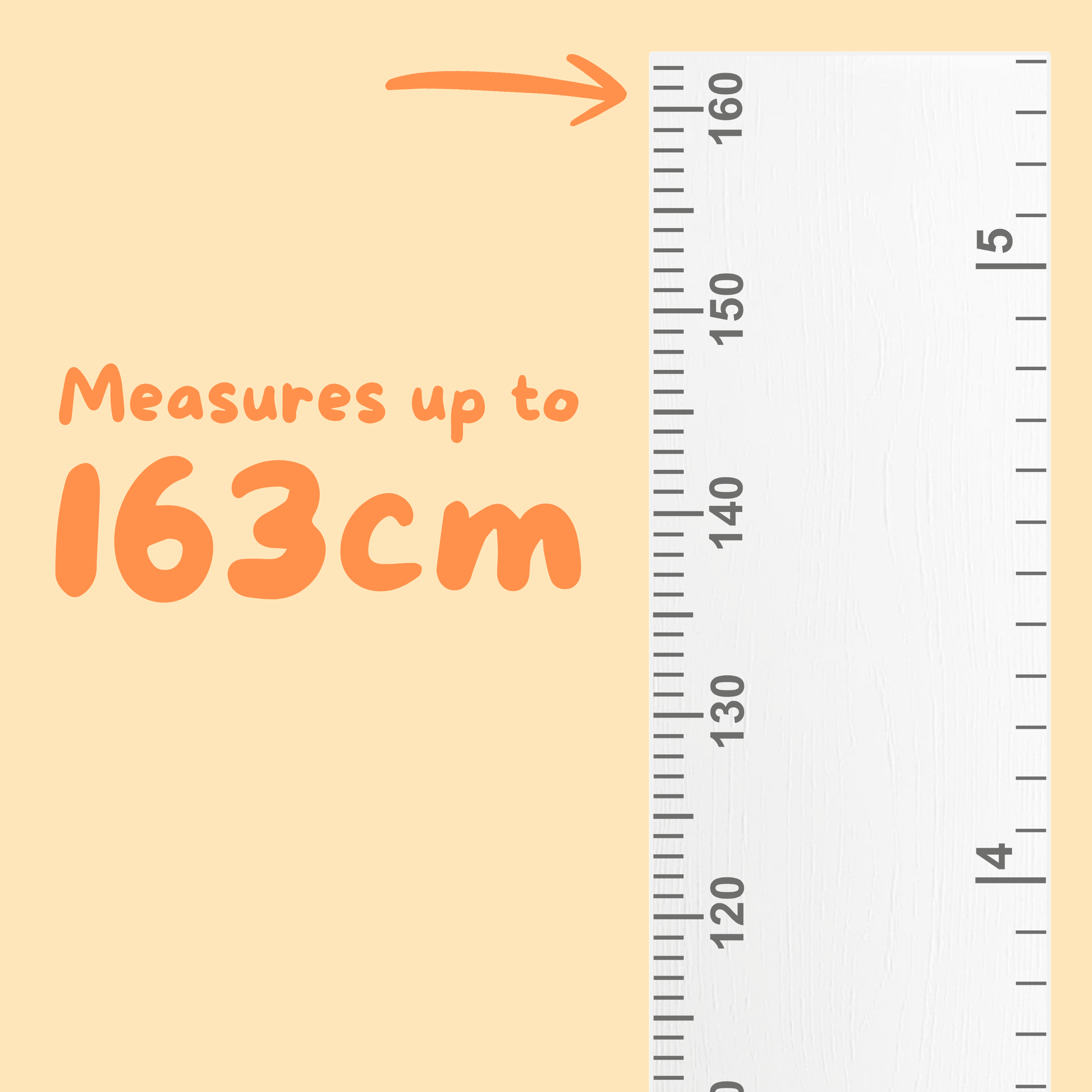 Ruler on a yellow background with text indicating measurement capacity