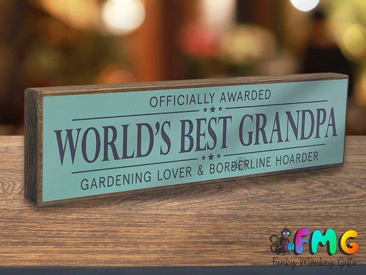 World's Best Grandpa | Rustic Block Shelf Sitter