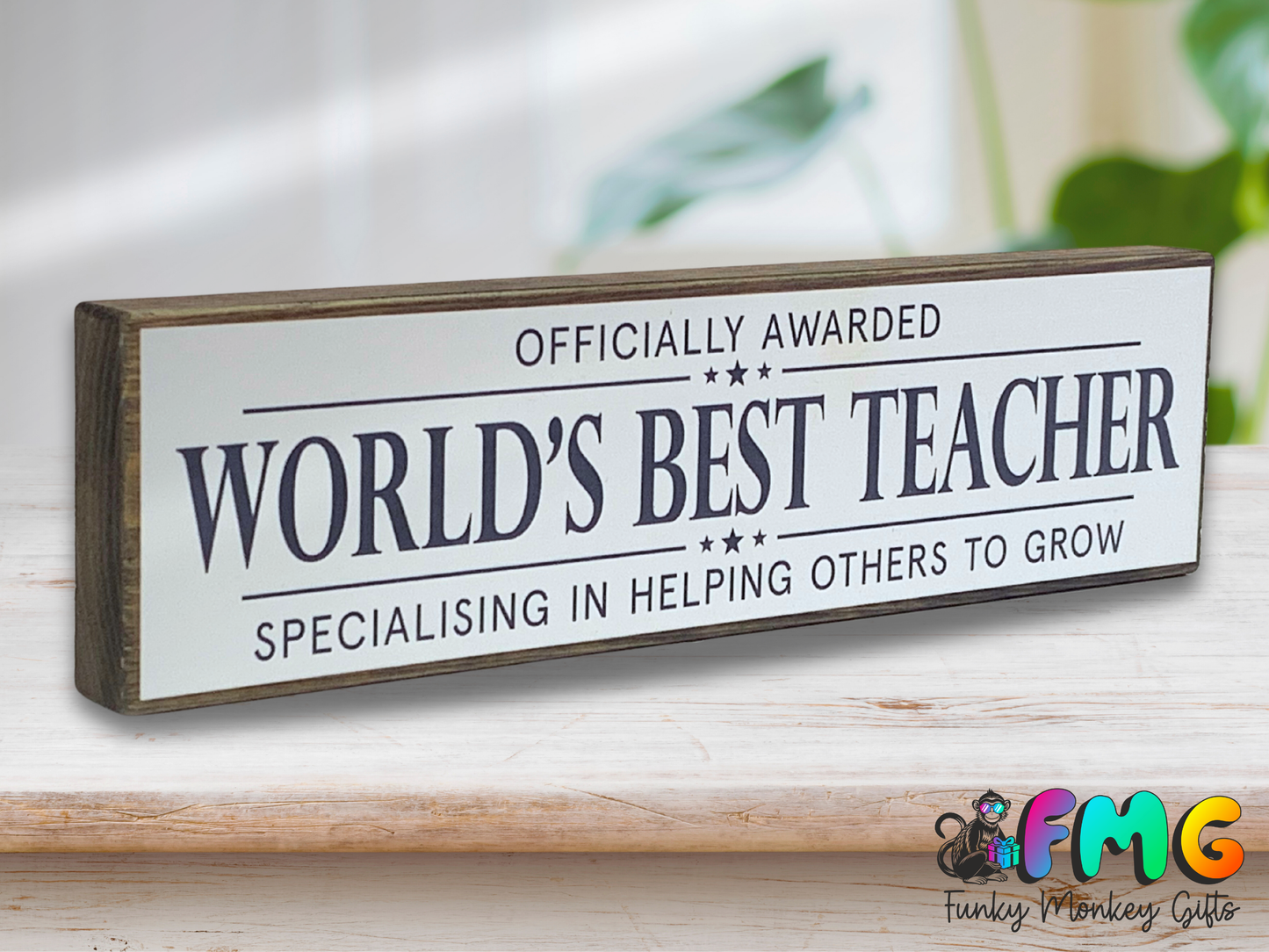 World's Best Teacher | Rustic Block Shelf Sitter
