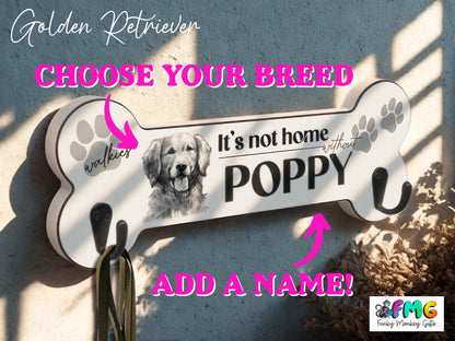 Personalised Name & Dog Breed | Bone Shaped Lead Hanger
