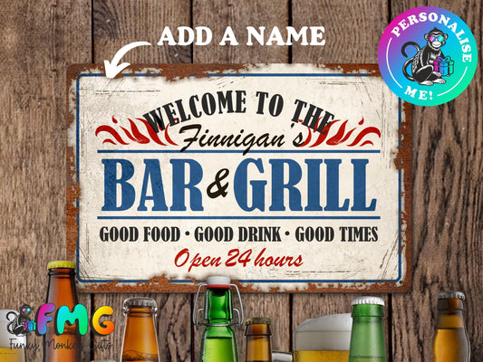 Personalised Bar & Grill | Rustic Effect Metal Sign